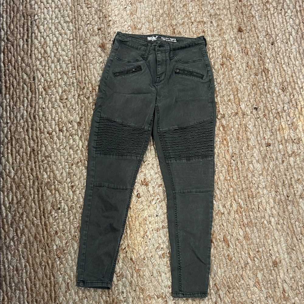 Dark Green Moto Skinny Jeans
